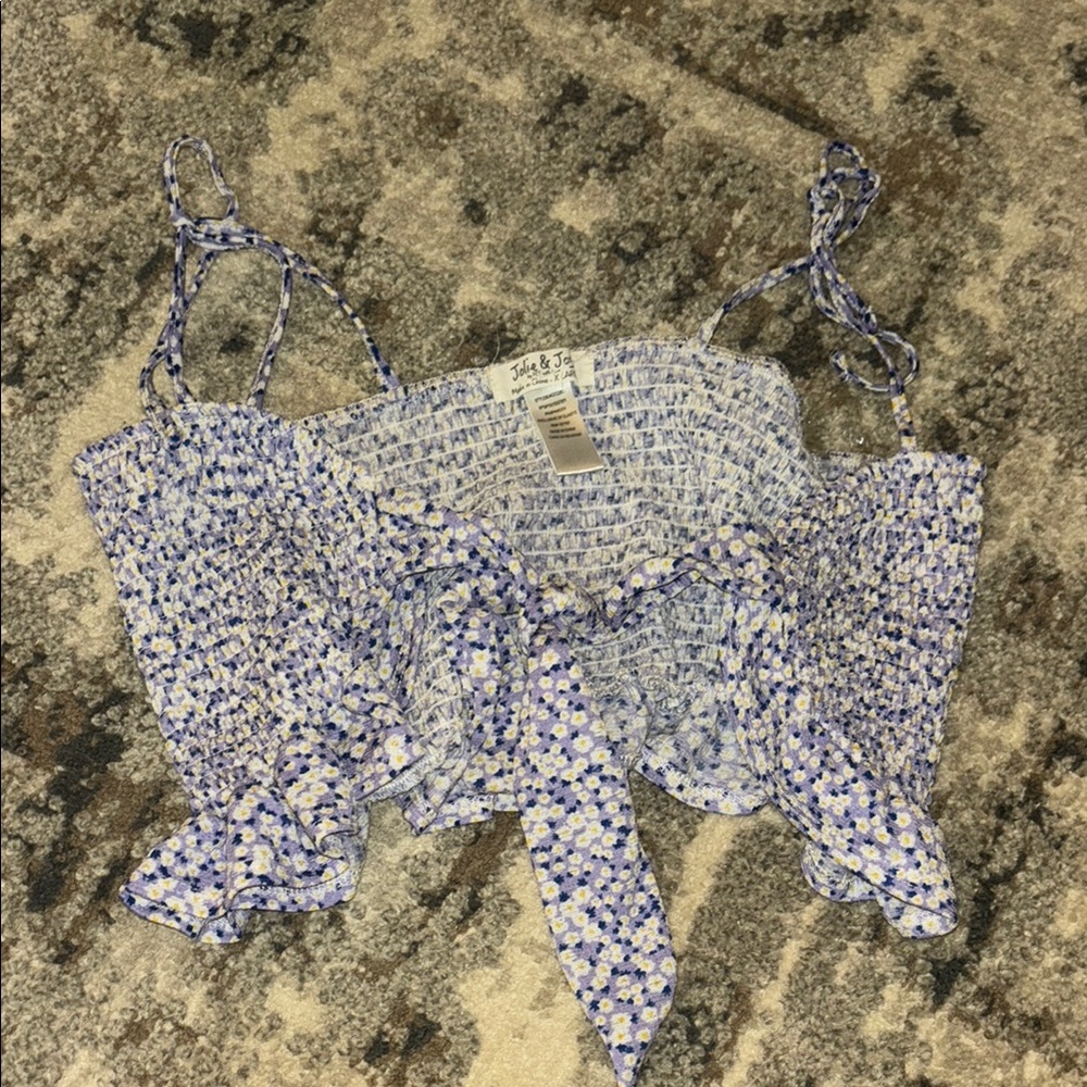 Brandy Melville Blue and White Smocked Camisole